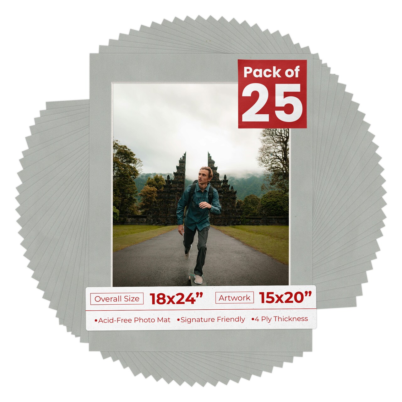 Light Grey Suede Mat Board for 18x24 Frames - Fits 15x20 Photos